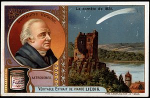 Astronomie : la comète de 1831, avec le portrait de William Herschel (Friedrich Wilhelm Herschel) (1738-1822) - chromolithographie Liebig