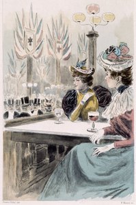 Au Moulin Rouge : femmes assises devant un verre - dans « Nos contemporains » par Octave Uzanne - French School