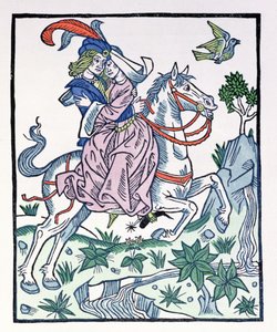 Aucassin et Nicolette sur un cheval, du chantefable du début du XIIIe siècle Aucassin et Nicolette - French School