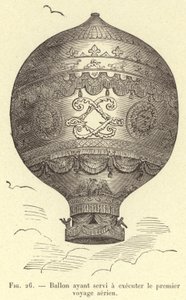 Ballon ayant servi à exécuter le premier voyage aérien (gravure) - French School