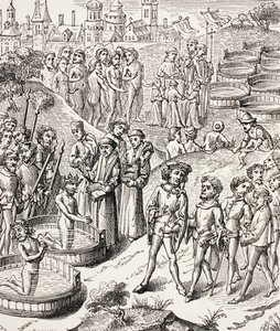 Baptême des Saxons conquis par Charlemagne, de la Vie militaire et religieuse au Moyen Âge par Paul Lacroix, publié à Londres vers 1880 - French School