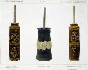 Barattes (pour la fabrication du beurre) en terre cuite travaillée conservées au Musée Alsacien, v.1800