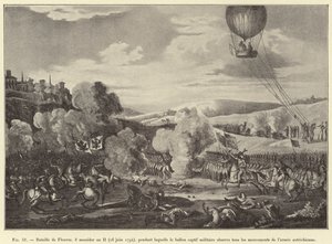 Bataille de Fleurus, 8 messidor an II (26 juin 1794), pendant laquelle le ballon captif militaire observe tous les mouvements de l