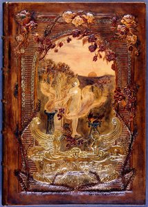 Couverture de livre, montrant une femme nue jetant des roses dans un paysage, 1904
