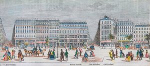 Boulevard Montmartre côté sud et boulevard des Italiens côté sud - Rue Vivienne - Maison Frascati - Rue Richelieu - Café Cardinal - Gravure dans « Tableau-de-Paris » par Edmond Texier 1852