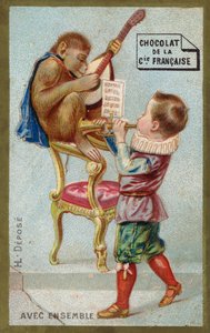 Garçon et singe jouant des instruments de musique ensemble