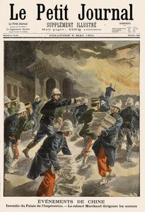 Incendie du Palais Impérial à Pékin pendant la rébellion des Boxers de 1900-01, couverture de Le Petit Journal, 5 mai 1901