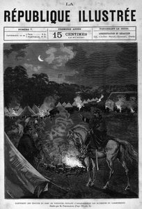 Camp des troupes du Fort de Vincennes lors du nettoyage des bâtiments de cantonnement. Un journal. Gravure de 1880 dans « La république illustrée » collection privée.