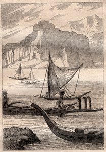 Canoës des îles Marquises - illustration tirée de «Les Grands Marins du XVIIIe siècle»
