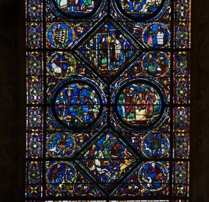 Cathédrale de Chartres, vitrail : vie de Saint Eustache, bas détail