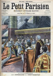 Cérémonie du couronnement à Westminster : le roi Édouard VII (1841-1910) et Alexandra du Danemark (1844-1925), dans "Le Petit Parisien" - French School