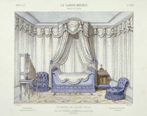 Chambre de Jeune Fille, from Le Garde-Meuble, Pub. Paris, c.1890 (colour litho)