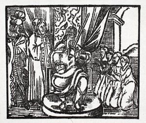 Charlemagne adoube les chevaliers Reynauld, Guichard, Alard et Richardet, fils du duc d