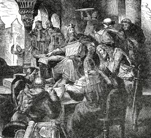 Charlemagne avec les élèves et les enseignants de son école palatine à Aix-la-Chapelle, vers 1890