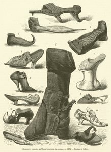 Chaussures exposées au Musée historique du costume, en 1874