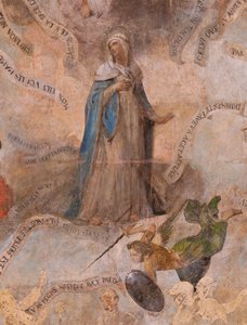 Église (Église Saint-Jean-Baptiste). Intérieur. Chapelle Saint-Fursy. Peintures murales. La glorification de Marie (fresque dite de la bonne mort). Début XVIIe siècle