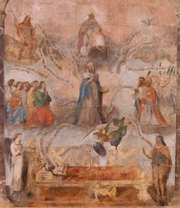 Église (Église Saint-Jean-Baptiste). Intérieur. Chapelle Saint-Fursy. Peintures murales. La glorification de Marie (fresque dite de la bonne mort). Début 17ème siècle