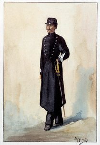 Sergent de ville. Uniforme de police sous la Deuxième République. Aquarelle vers 1870