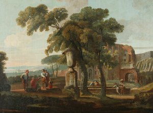 Paysage classique avec urne, vers 1700 - French School