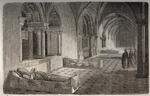 Cloître de Fontevrault avec statues de Henri II - Éléonore de Guyenne - gravure de « Histoire de France » par Victor Duruy (1811-1894) - 1882 - French School