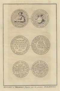 Pièces et médailles frappées par les premiers anabaptistes (gravure) - French School
