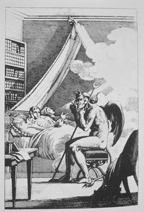 Collin de Plancy (1793-1887) conversant avec le Diable, de Le Diable Peint par Lui-même (1825) illustré dans une histoire de la magie publiée à la fin du 19e siècle