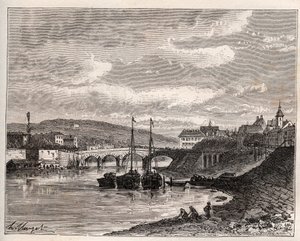 Corbeil Essonnes - gravure dans «La France illustrée: géographie, histoire, administration statistique» par V.A. Malt-Brown. 1884