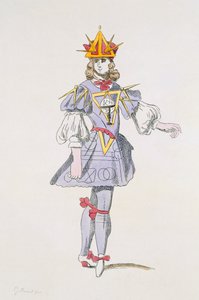 Conception de costume pour la Géométrie dans un ballet de cour du XVIIe siècle, de la collection Menus Plaisirs, fac-similé par A. Guillaumot Fils (gravure en couleur) - French School