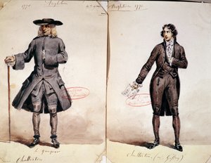 Costume pour la première production de Chatterton par Alfred de Vigny (1791-1863) : le Quaker et Geffroy en Chatterton, 1835 - French School