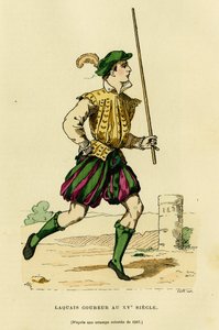 Costume de laquais coureur au XVe siècle, chargé de courir devant le carrosse pour dégager la route et annoncer le passage d