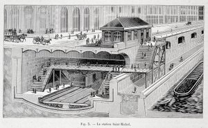 Coupe de la station de métro St Michel à Paris dans "La nature" 1899