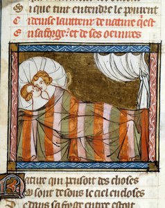 Couple au lit. Miniature tirée du Roman de la Rose de Jean de Meun