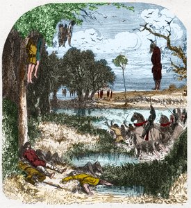 Croisade des Pastoureaux en 1251 : Croisade de "petite gens", paysans ; elle fut provoquée en 1251 par la captivité de Saint Louis lors de la septième croisade. Gravure dans "Histoire De France En Cent Tableaux" par Paul Lehugeur - 1891 - French School