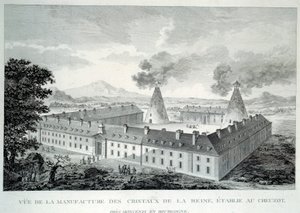 Cristallerie de la reine Marie-Antoinette au Creusot près de Moncenis en Bourgogne. Gravure de 1787. Le Creusot, Écomusée