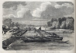 Barrage éclaté sur la Seine à Suresnes en 1866 - Gravure - Le Monde Illustré 1866