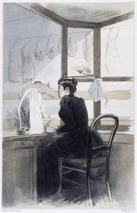 Dame de caisse (chez le boucher) - dans "La femme à Paris" par Pierre Vidal
