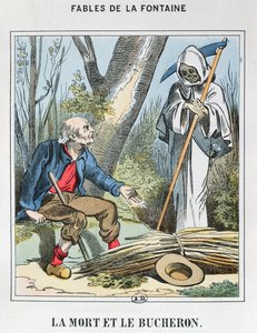 La Mort et le Bûcheron (gravure en couleur) - French School