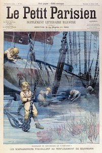 Plongeurs en haute mer tentant de relever le Farfadet, du Petit Parisien, 23 juillet 1905