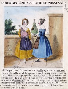 Pronoms démonstratifs et possessifs (2 filles jouant avec des poupées) - dans "La grammaire en images"