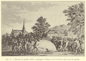 Descente du premier ballon à hydrogène à Gonesse, où il est mis en pièces par les paysans - French School