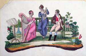 Conception pour un éventail représentant un concert en plein air, vers 1830 - French School
