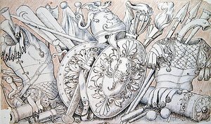 Dessins pour armes et armures pour usage scénique dans les Tragédies - French School