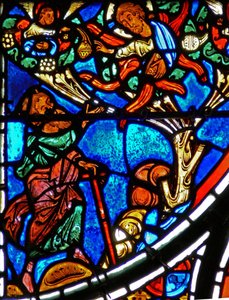 (détail) la parabole du Bon Samaritain : Dieu apparaît à Moïse dans un buisson ardent - French School