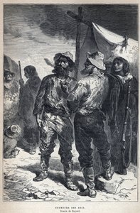 Découverte du Canada : coureur des bois (impliqué dans le commerce de fourrures avec les Amérindiens). Dessin de Bayard. Gravure de la fin du XIXe siècle dans « La nouvelle France » par Eugène Guénin. - French School