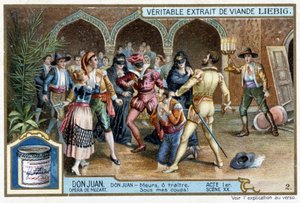 Don Juan : Acte I, Scène XX, Don Juan au bal masqué - chromo Liebig