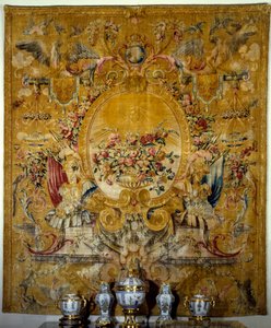 Panneau de porte de la gondole du roi. Tapisserie de soie réalisée dans l