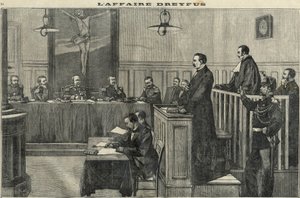 Affaire Dreyfus en 1898 : une audience du Conseil de guerre : le procès du commandant Esterhazy. Gravure dans « Le petit parisien » de 1898. - French School