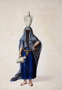 Femme égyptienne portant un pot à eau Ibrik, probablement par Cousinery, période ottomane, troisième quart du 18ème siècle