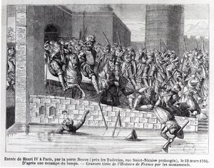 Entrée de Henri IV (1553-1610) à Paris, 22 mars 1594 (gravure)