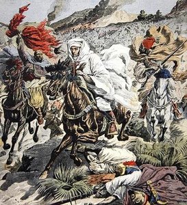 Fuite du Sultan Abd Al-Aziz du Maroc, illustration de couverture de Le Petit Journal, 6 septembre 1908 - French School